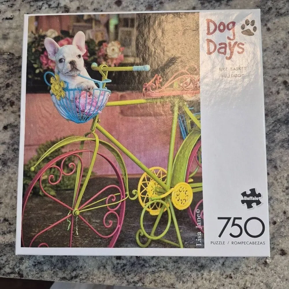 Buffalo Games Bike Basket Bulldog 750 pc Jigsaw Puzzle USED